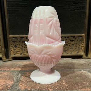 Vintage Pink Slag Glass- Fenton Heart and Pineapple Fairy Lamp